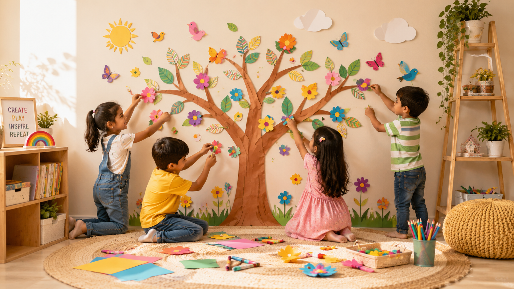 Kids enjoying SparkLPlay arts and crafts activities