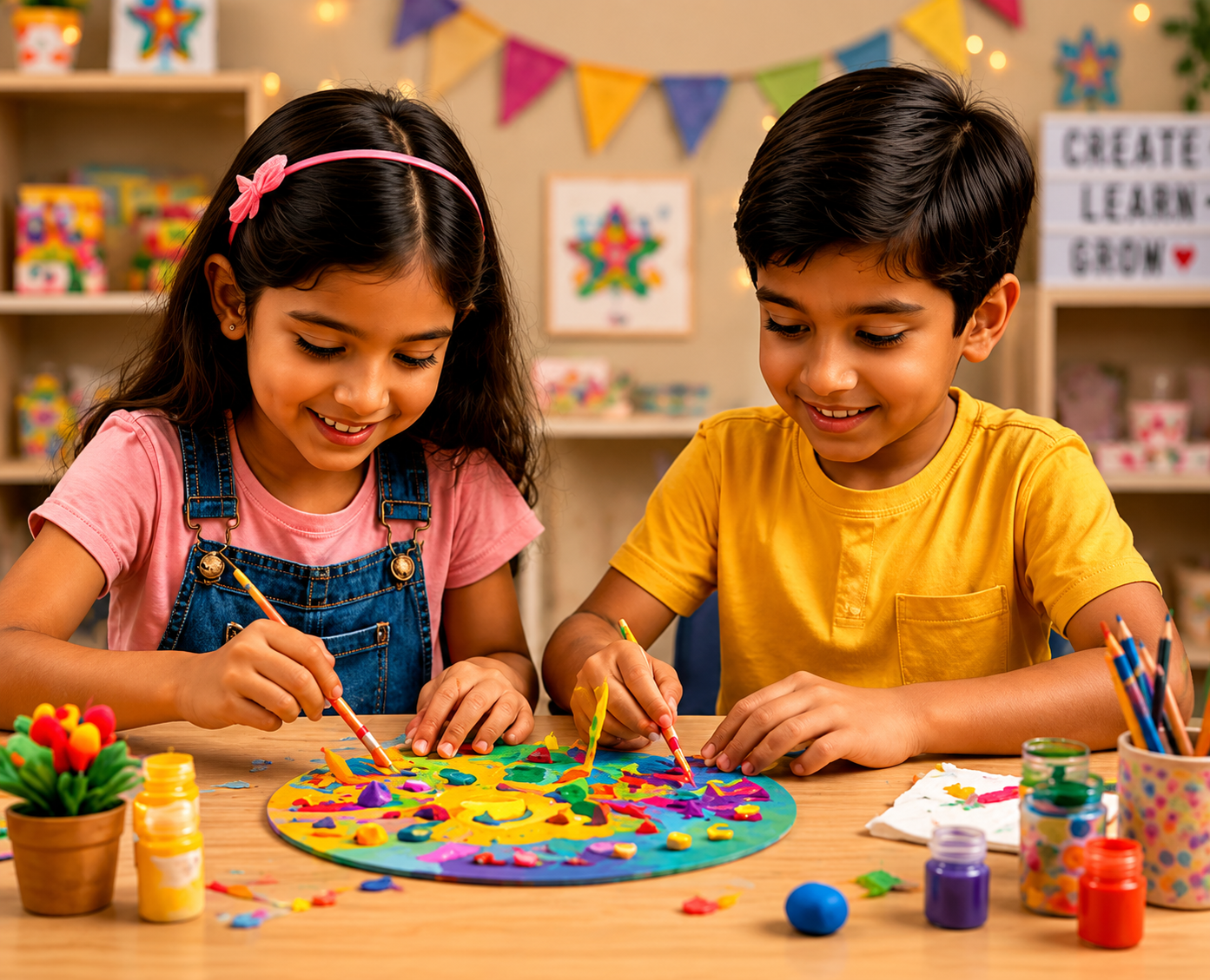 Kids enjoying SparkLPlay arts and crafts activities